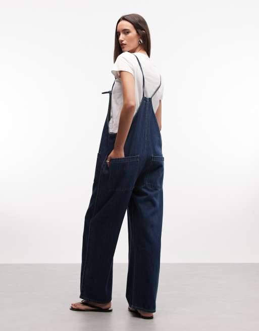 Monki - Blå jumpsuit i denim med brede ben, 3 af 4