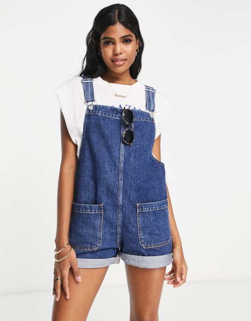 Monki - Blå korte overalls i denim