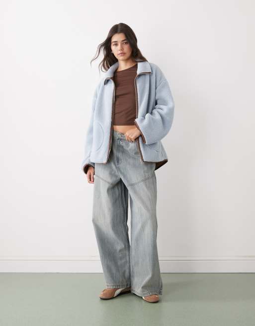 Monki – Blå, långärmad fleece med kontrastfärgad dragkedja, 2 av 4