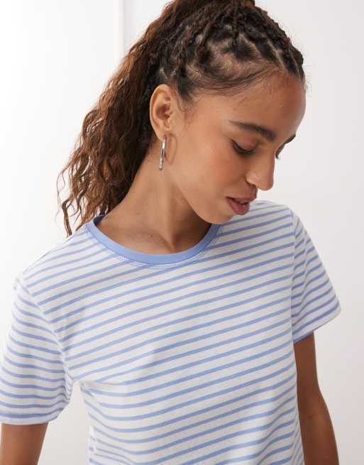 Monki – Blå och vit, randig, liten t-shirt, 4 av 4