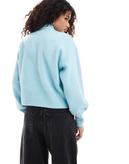 Monki – Blå, stickad sweatshirt med halvpolokrage, 4 av 4