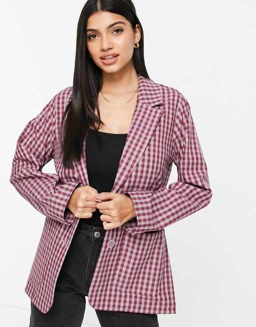 Monki – Blazer in Flieder mit abgestimmtem Karomuster - LILAC