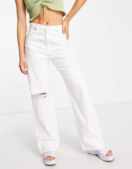 White high waisted distressed jeans new arrivals