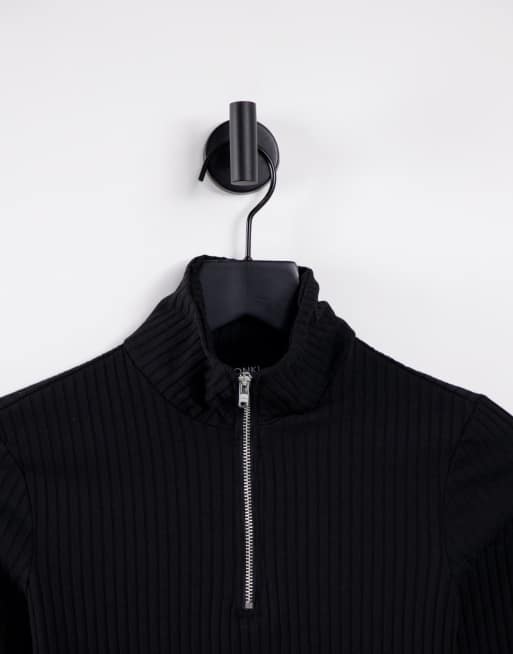 Monki blend ribbed zip up top in black, 3 of 4