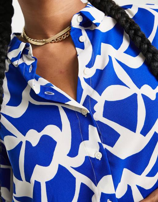 Monki blouse in blue abstract print | ASOS