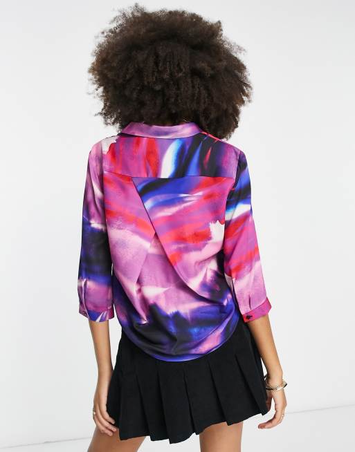 Monki blouse in pink and pruple abstract print