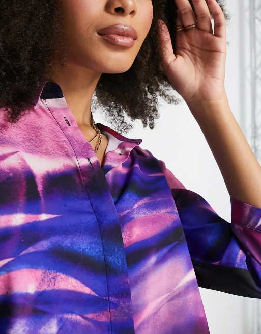 Monki blouse in pink and pruple abstract print