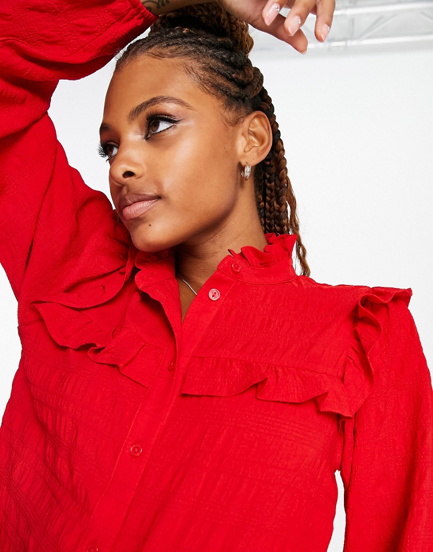 Blusa accollata rossa con volant-Rosso - Monki Camicia donna  - immagine3