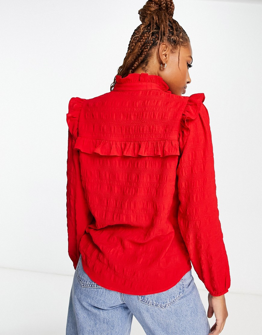 Blusa accollata rossa con volant-Rosso - Monki Camicia donna  - immagine2