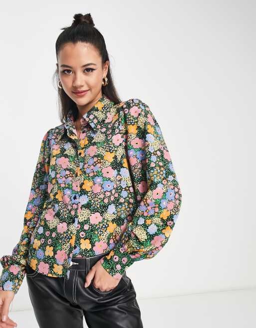 Monki - Blusa con stampa a fiori multicolore