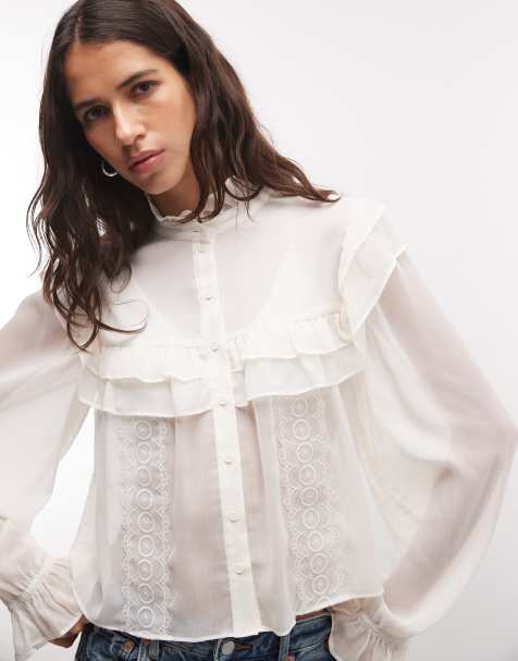 Monki blusa exclusiva extragrande con volantes y manga larga en marfil - view 1