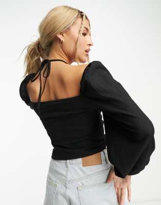 Blusa nera allacciata al collo-Black - Monki Camicia donna  - immagine2