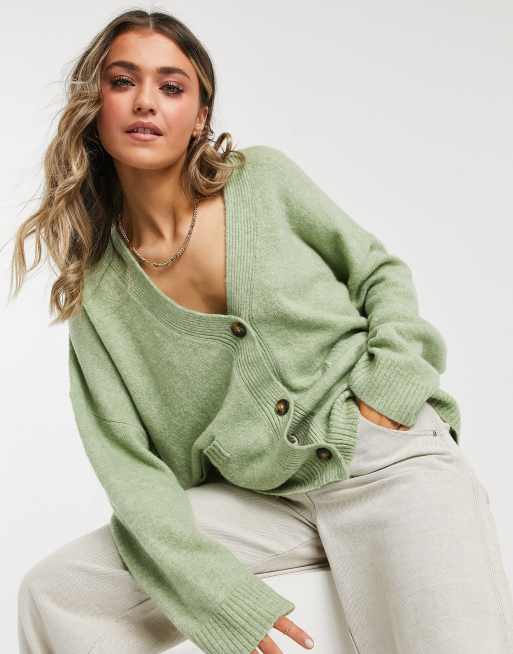 Monki Bobbi chunky knit cardigan in sage green