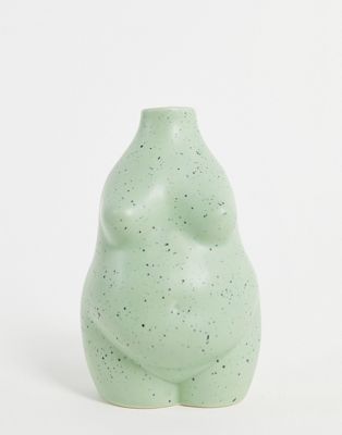 body candle holder in sage speckle-Green