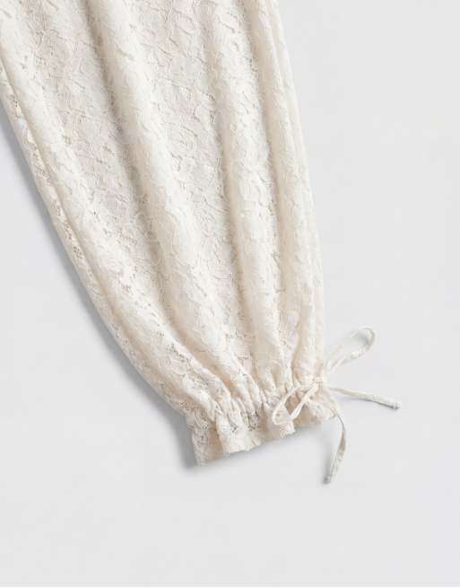 Monki boho koronkowe spodnie balonowe w kolorze off white, 8 z 9