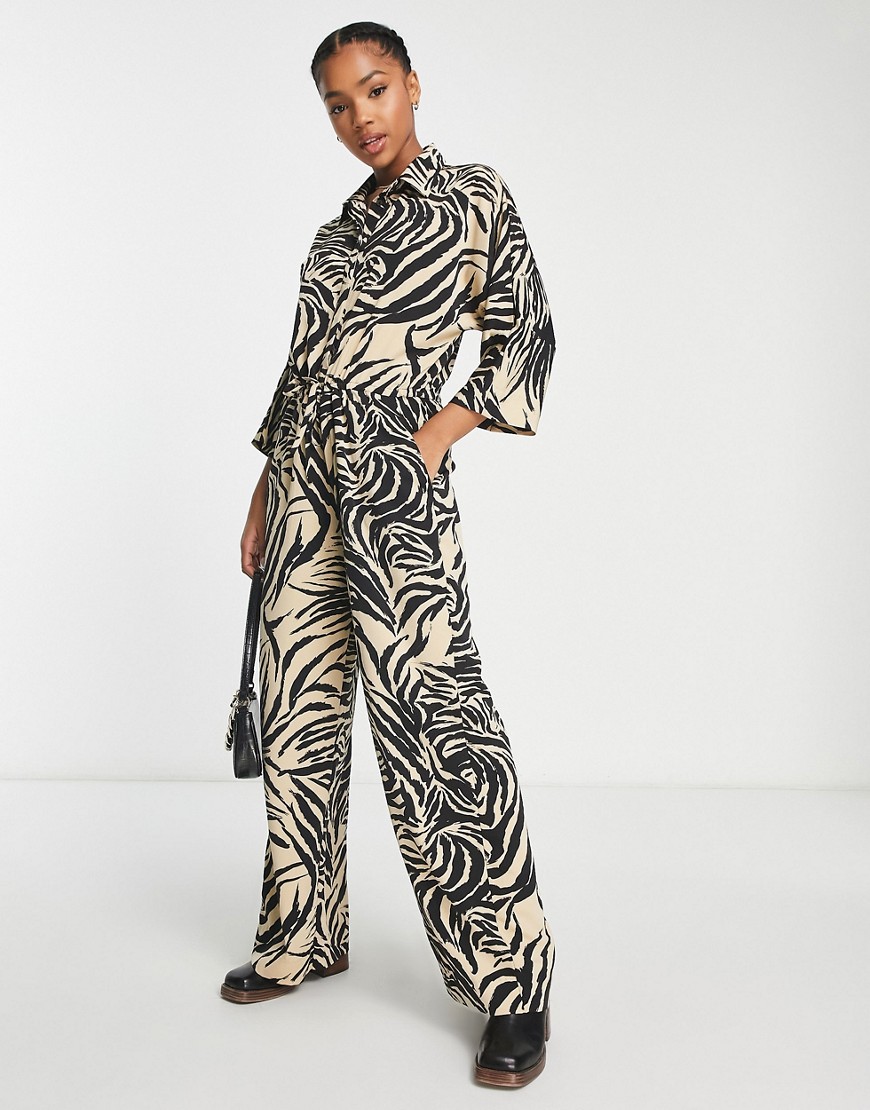 Monki boilersuit in black and beige zebra-Multi