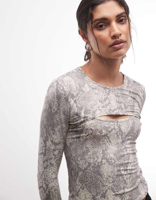Monki boléro à manches longues imprimé serpent gris, 3 de 4