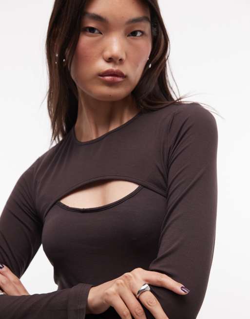 Monki boléro slim à manches longues marron foncé, 3 de 4