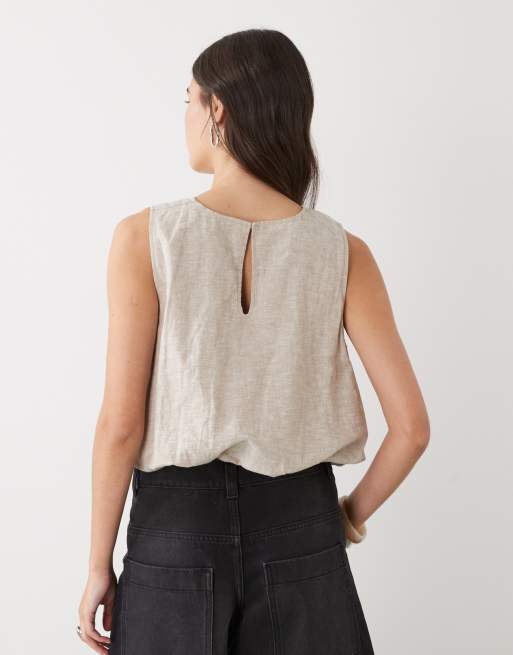 Monki - Bolle top van linnenmix in beige, 4 van 4