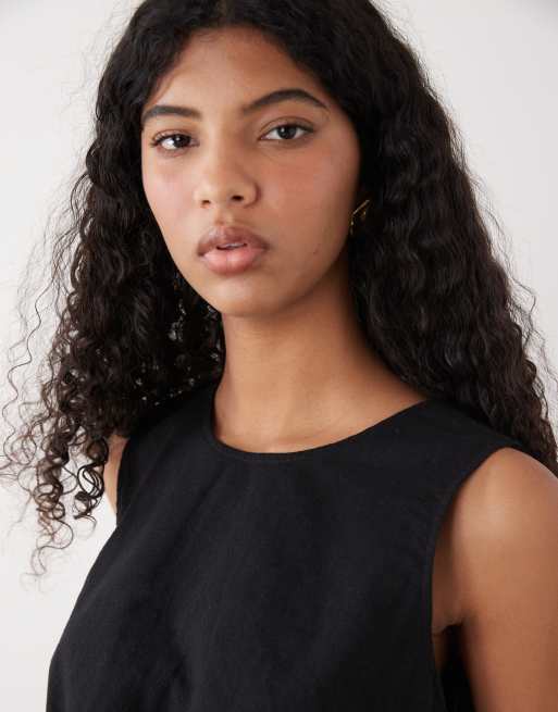 Monki - Bolle top van linnenmix in zwart, 4 van 4