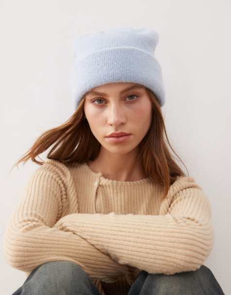 Monki - Bonnet à pompon en maille - Bleu - view 1