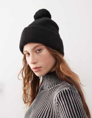 Monki - Bonnet à pompon en maille - Noir