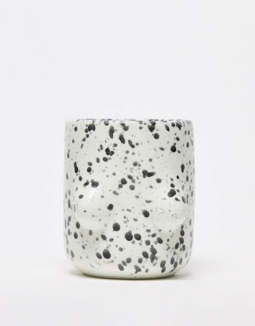 Monki boob mug in black and white splatter