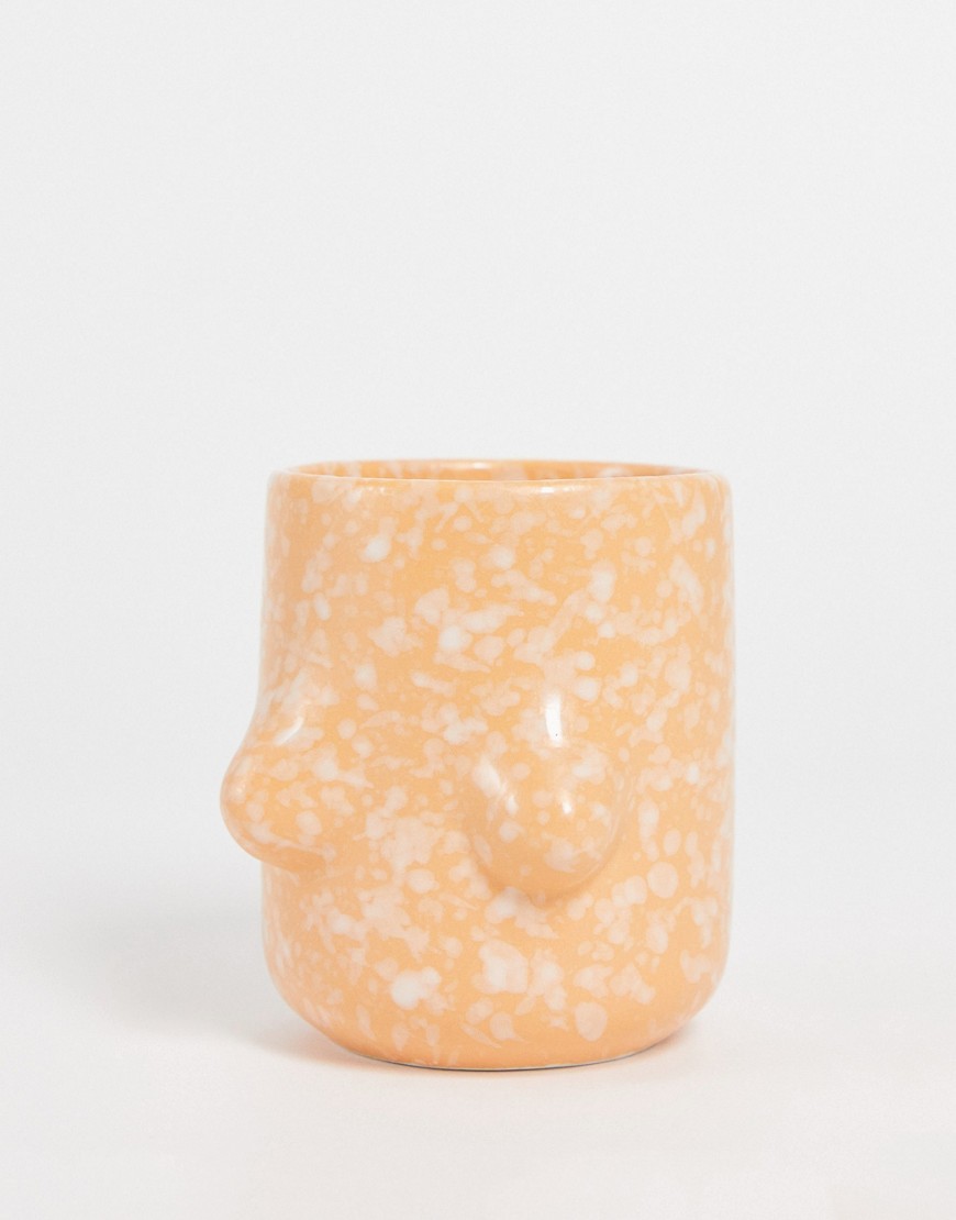 Monki boob mug in peach splatter-Orange