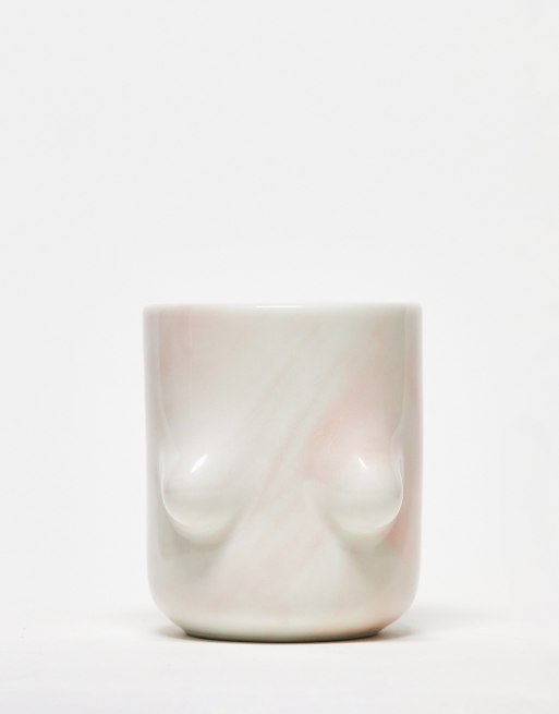 Monki boob mug in pink marble