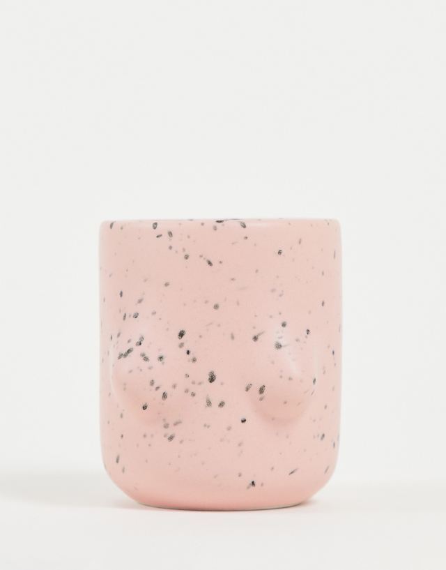 Monki boob mug in pink speckle