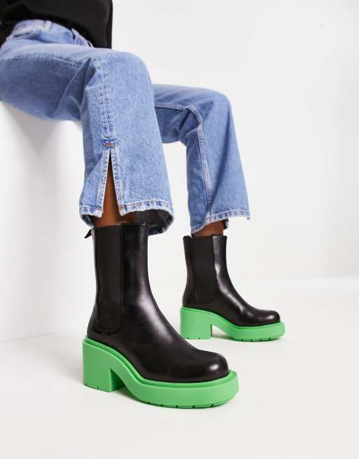 Monki boot with green chunky sole in black Children s shoes Holly ClassicfuncenterShops