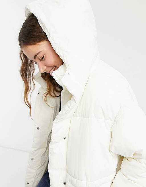 Coats & Jackets Monki Bora recycled padded short jacket in off white 