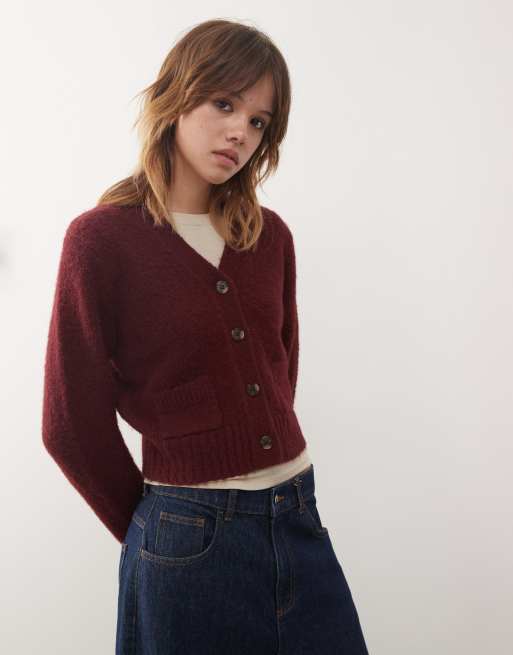 Monki - Bordeauxrød cropped cardigan med forlommer