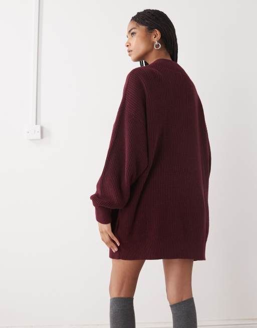 Monki – Bordowy długi kardigan oversize, 2 z 4