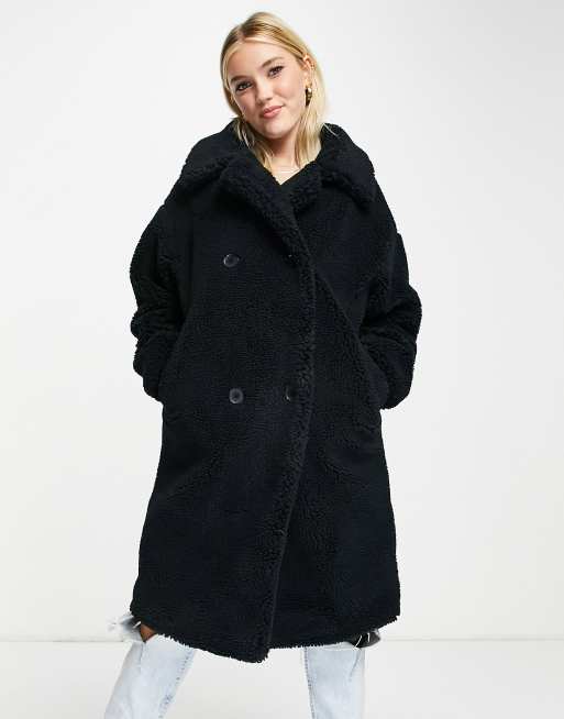 Monki borg coat in black BLACK