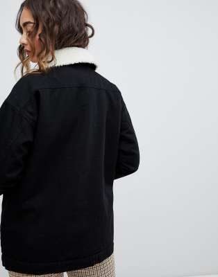 monki borg denim trucker jacket in black
