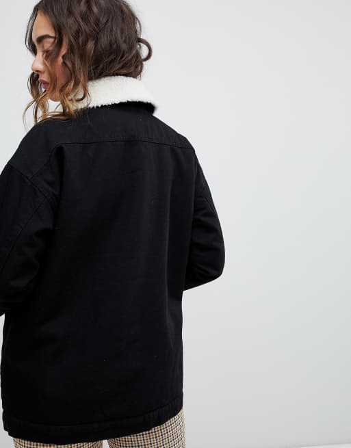 Monki borg denim 2025 trucker jacket in black