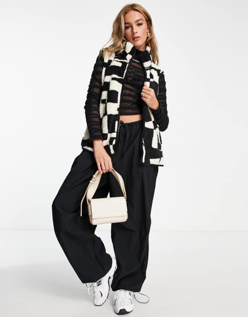 Monki borg gilet in black and white abstract print