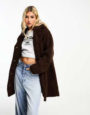 Monki borg teddy jacket in brown