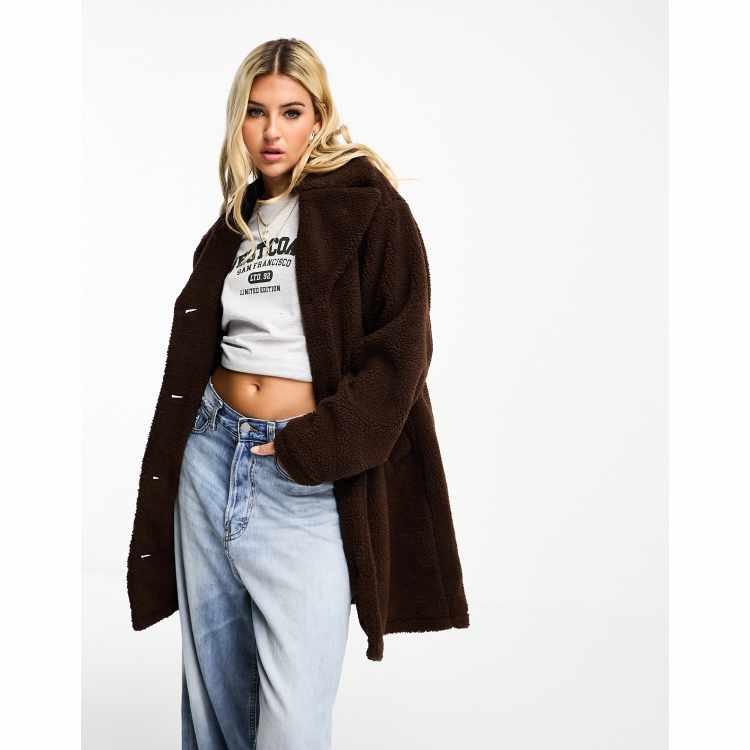 Monki borg teddy jacket in brown