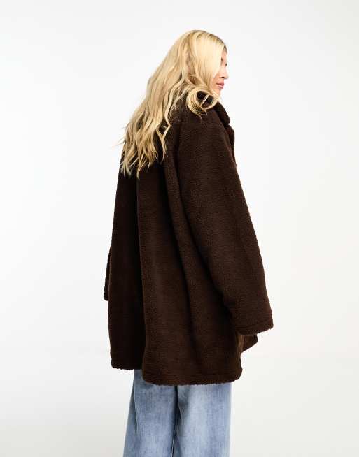 Monki borg teddy jacket in brown