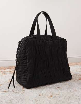 Borsa Gonfia Tote In Nylon – Leggera A Quadri Trapuntati – Grande, Per Lavoro, Viaggi, Spiaggia – Colore Nero