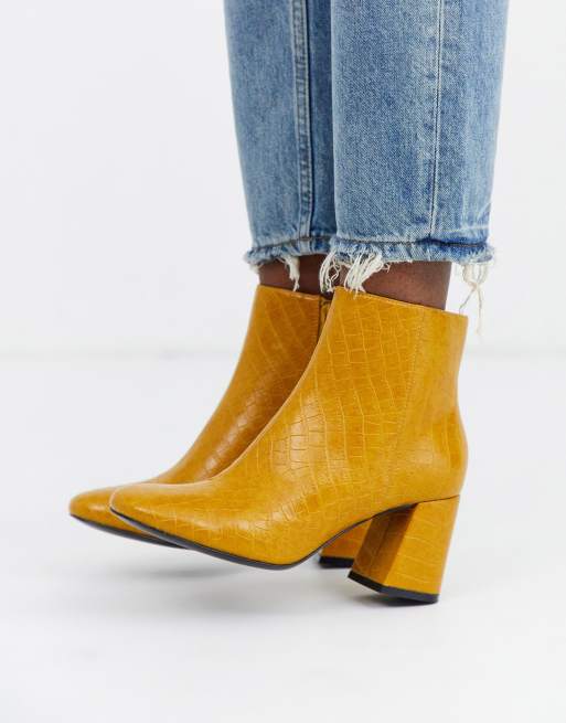 Monki Bottines effet croco Jaune moutarde