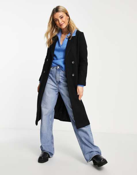 Monki boucle double breasted coat in black - view 1