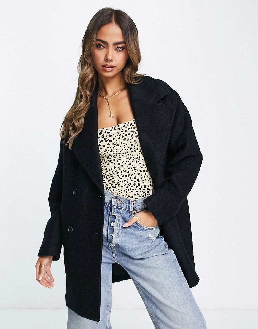 Monki boucle double breasted coat in black