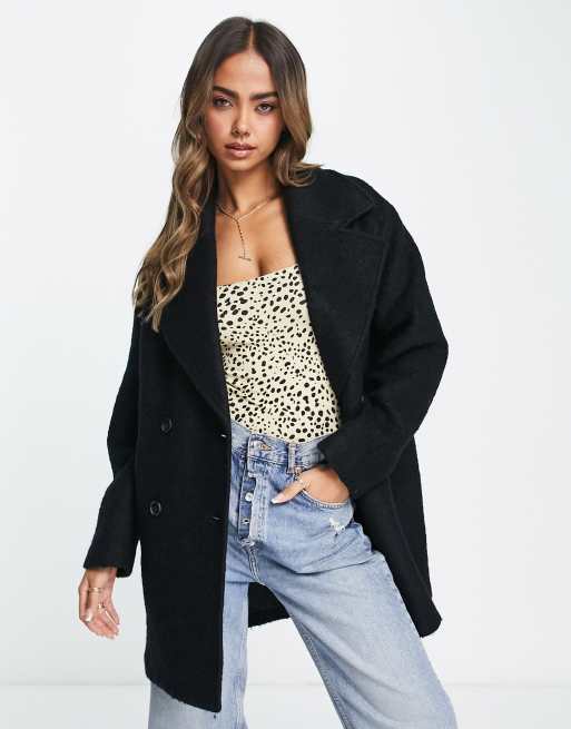 Monki boucle double breasted coat in black