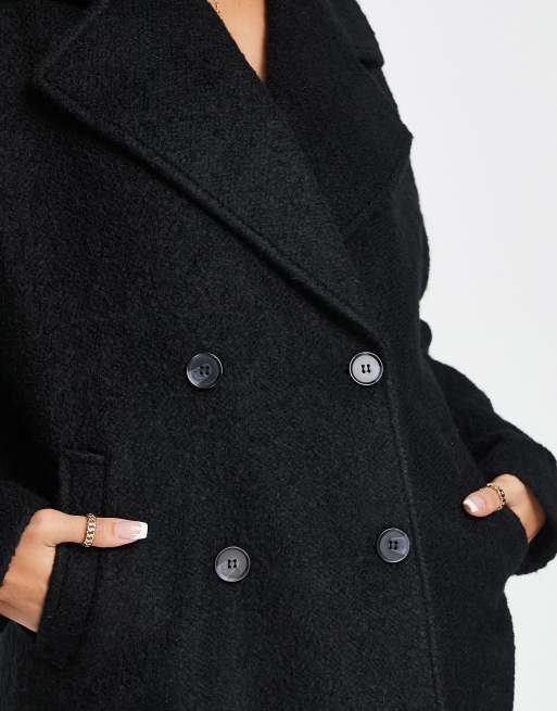 Monki boucle double breasted coat in black