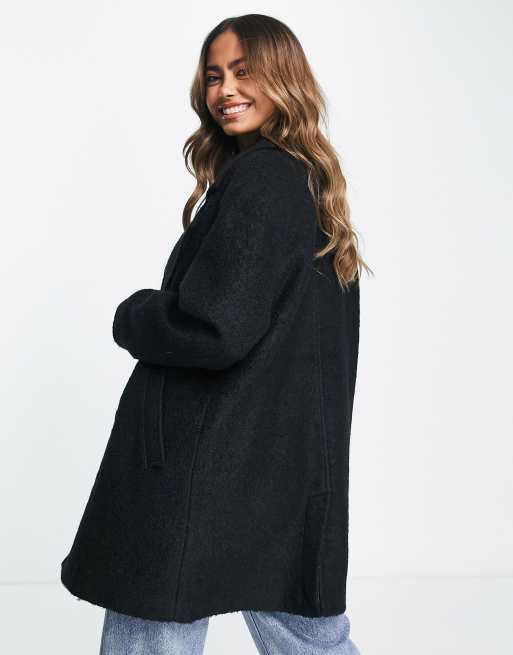 Monki boucle double breasted coat in black