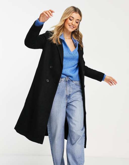 Monki - Boucle - Sort dobbeltradet frakke, 4 af 4