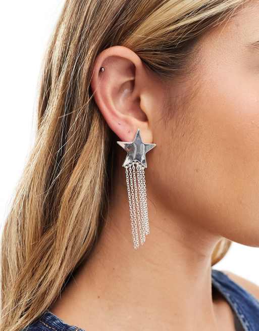 Monki - Boucles d'oreilles pendantes forme étoile - Argenté
